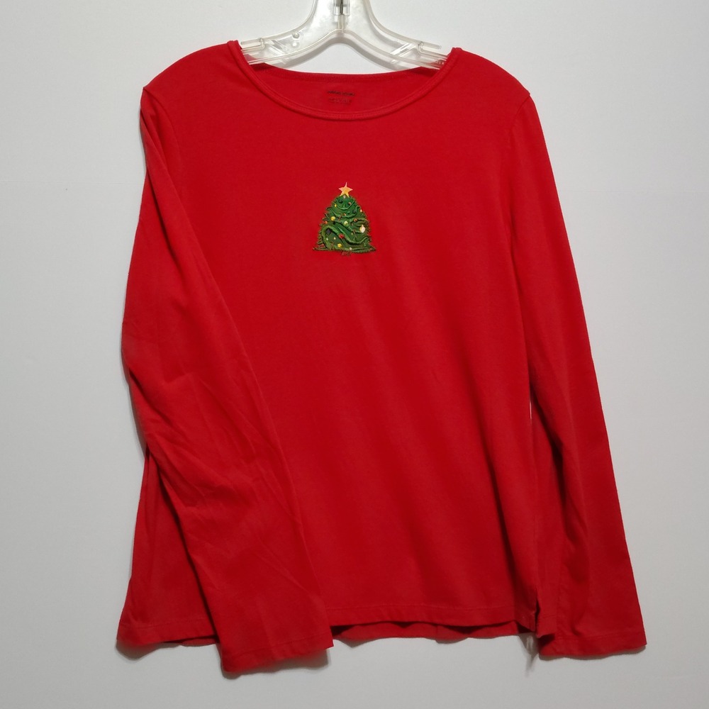 Bobbie Brooks Women Red Long Sleeve Turtle Neck Christmas Tree  Size L 14 16‎